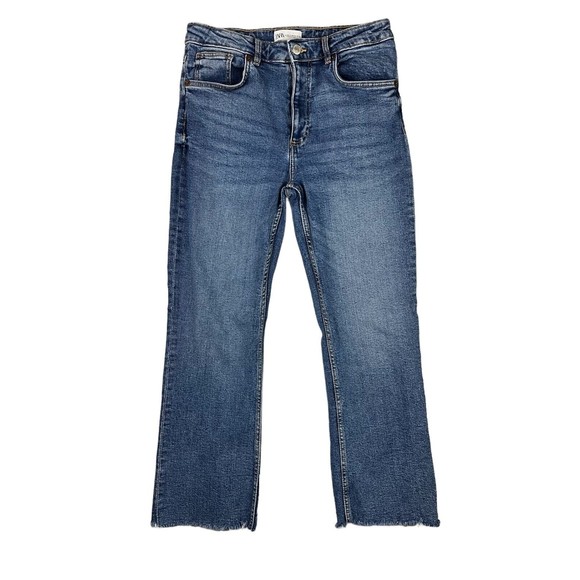 Zara Denim - Zara Women's High-Rise Cropped Straight Leg Zip Fly Jeans w Raw Hem - Size US 8